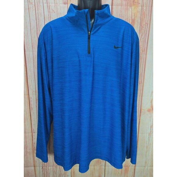 Nike Mens Dri-Fit Blue Quarter-Zip Long-Sleeve Shirt XXL - Picture 1 of 8